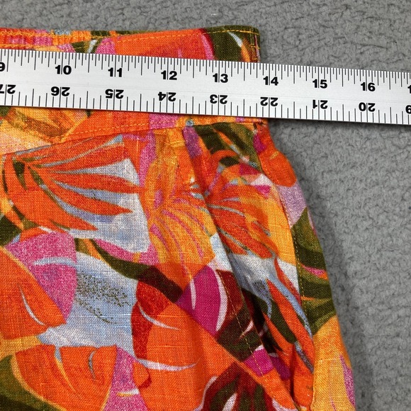 C&C California Linen Pants Womens Small Orange Tropical Floral Wide Leg Cropped - Picture 4 of 11